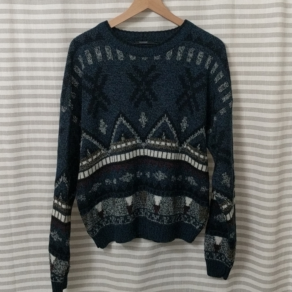 Vintage Blue Patterned Crewneck Sweater